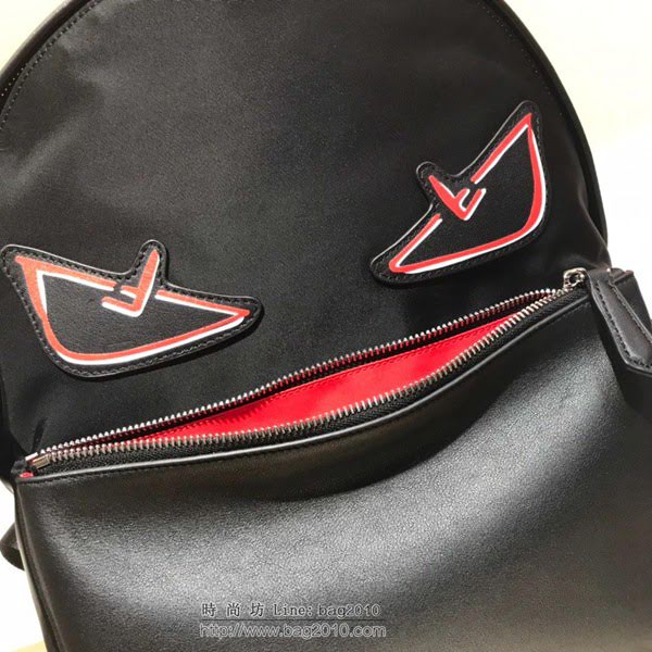 FENDI男包 新款FENDI 黑色牛皮配防水布 時尚小惡魔怪眼 雙肩背包  fdz2019